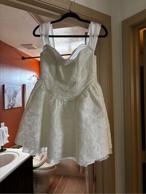 Lulu's Cream Floral Jacquard Mini Dress with Sheer Straps